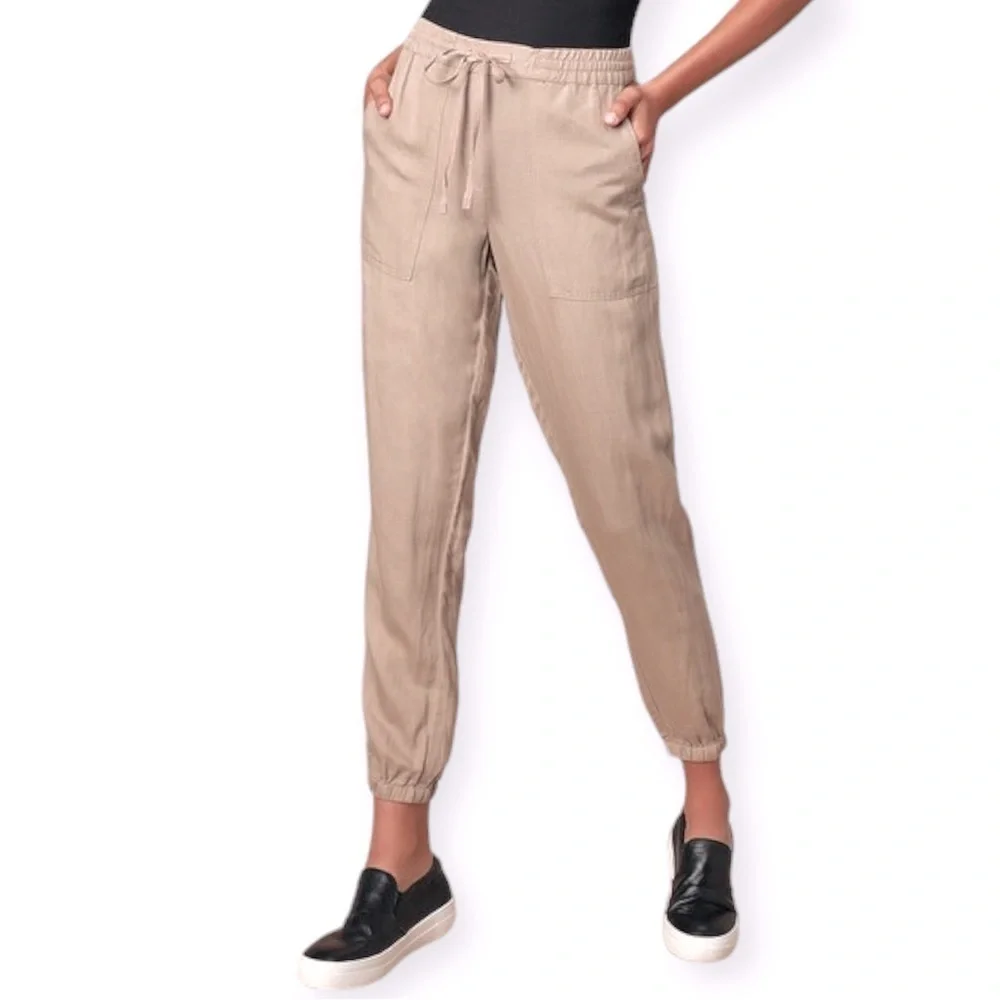 BLANK NYC Cotton Drawstring Ankle Zip Pocket Jogger Pants Cream Women Size L